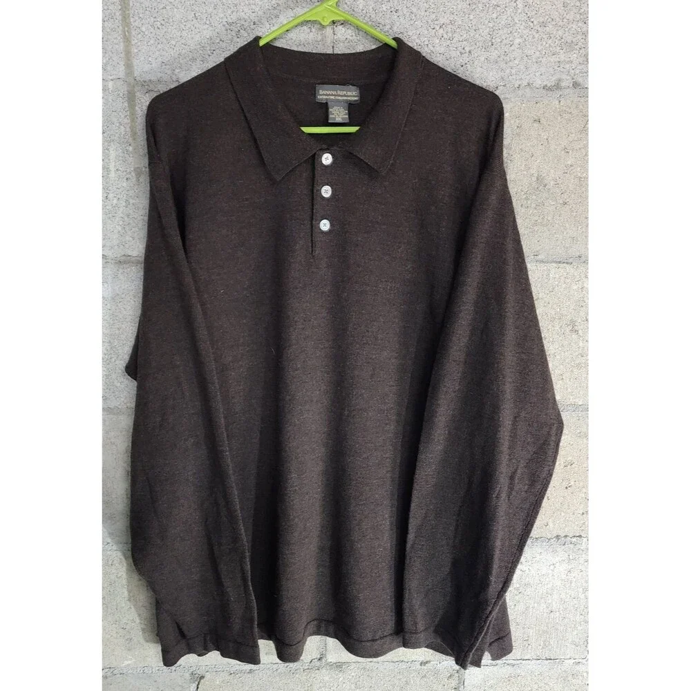 Banana Republic LS Extra Fine Italian Merino Wool Men's Sweater Brown Size XXL